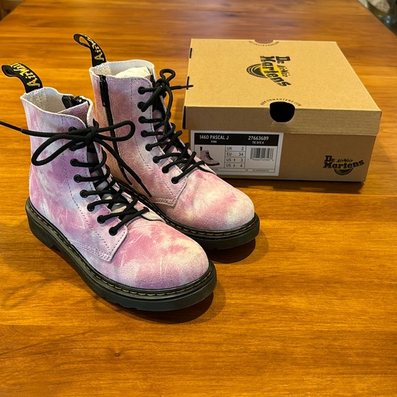 MARTENS GIRLS 1460 PASCAL J PINK TIE DYE LEATHER BOOTS NEW IN